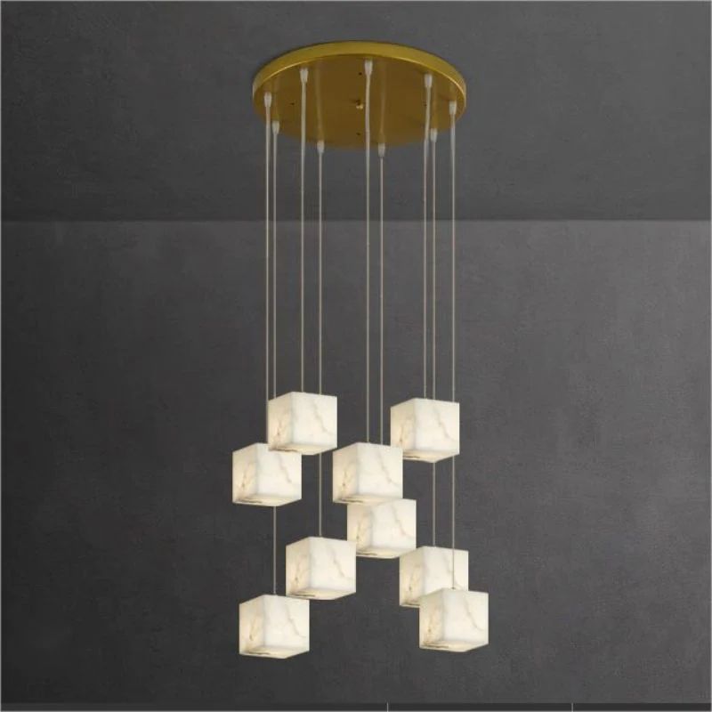 Alabaster Cubic Foyer Staircase Long Chandelier - detail 2