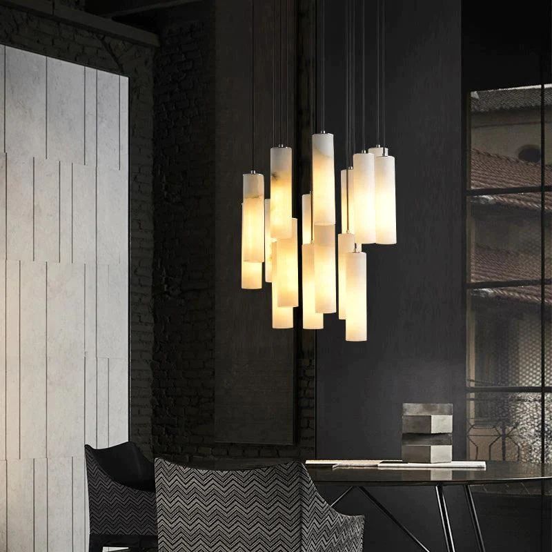 Alabaster Modern Cylindrical Round Chandelier - detail 2