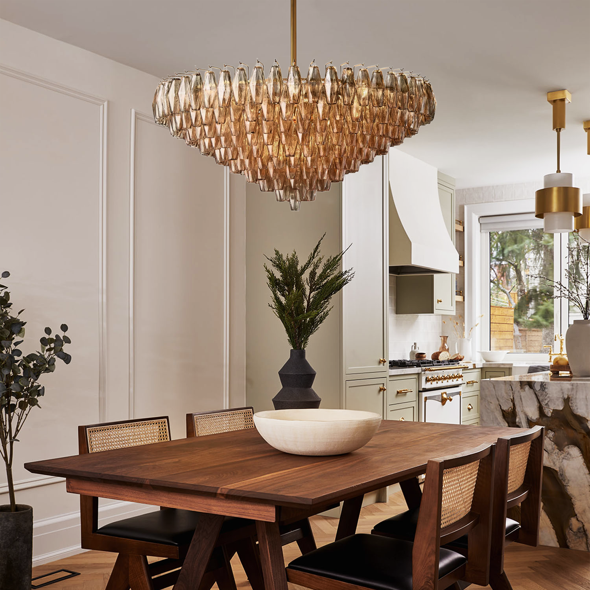 Chara Smoke Glass Tiered Round Chandelier 47"