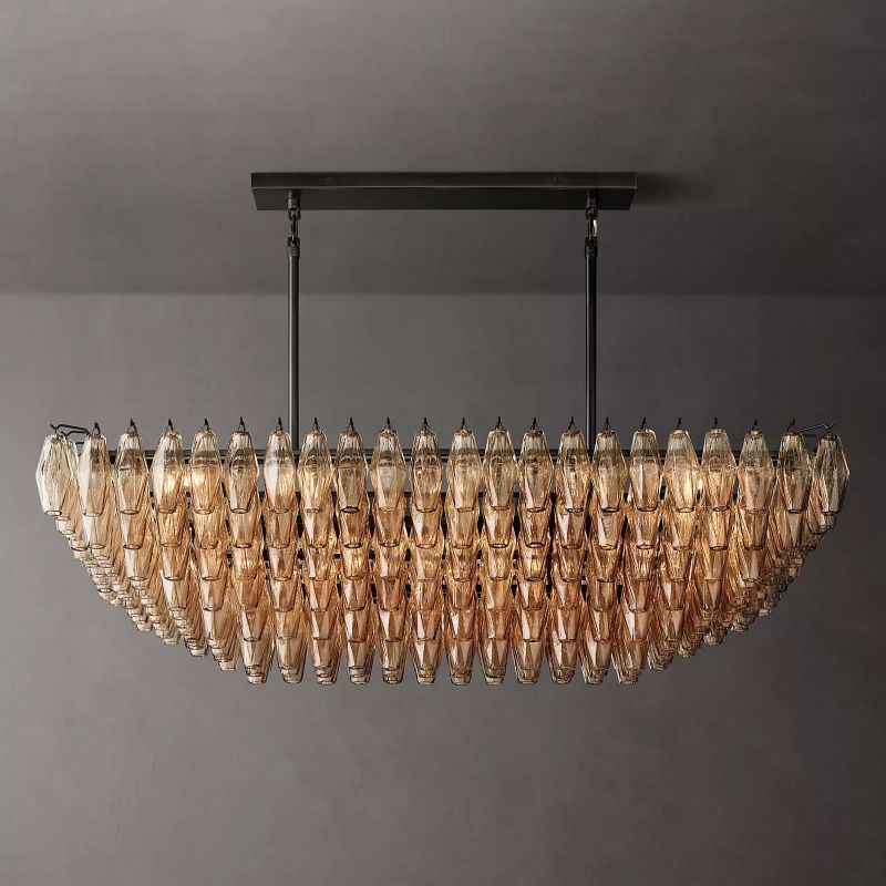 Chara Smoke Glass Tiered Rectangular Chandelier 54" - detail 5