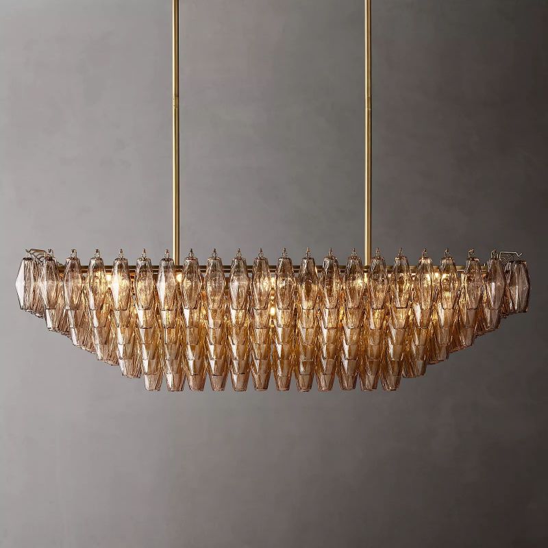 Chara Smoke Glass Tiered Rectangular Chandelier 54" - detail 4