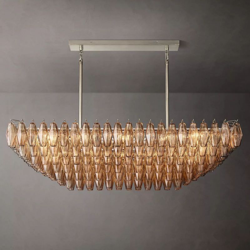 Chara Smoke Glass Tiered Rectangular Chandelier 54" - detail 6