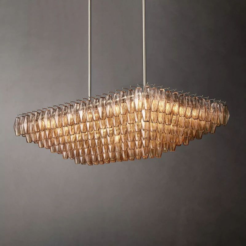 Chara Smoke Glass Tiered Rectangular Chandelier 54" - detail 3