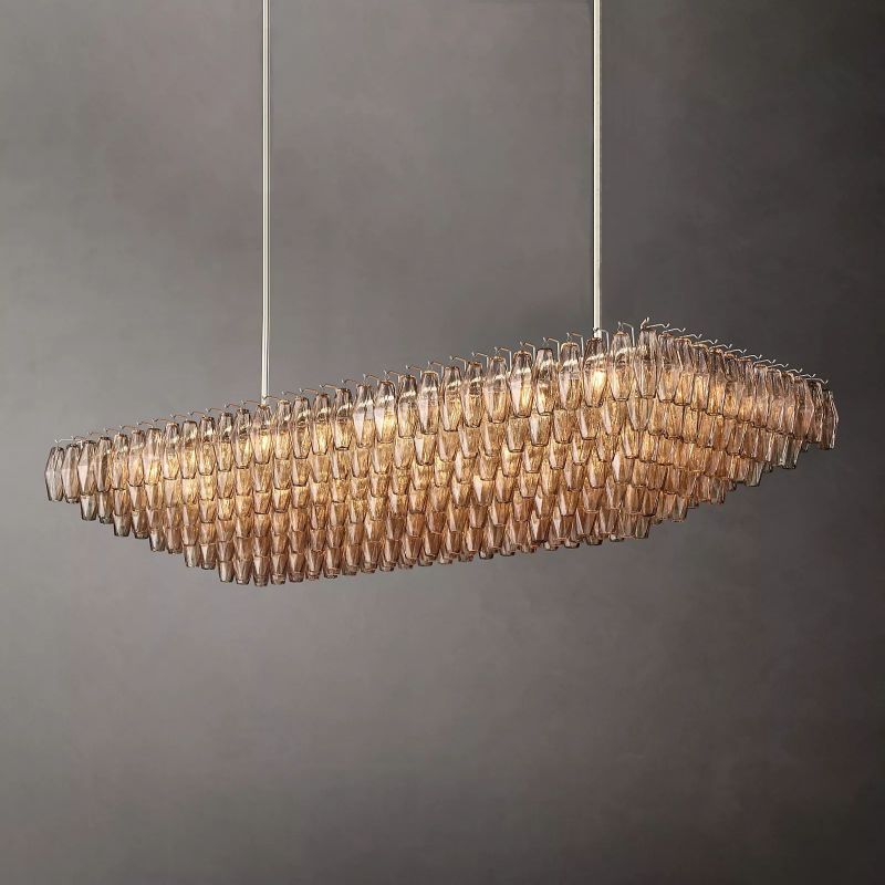 Chara Smoke Glass Tiered Rectangular Chandelier 74" - detail 4