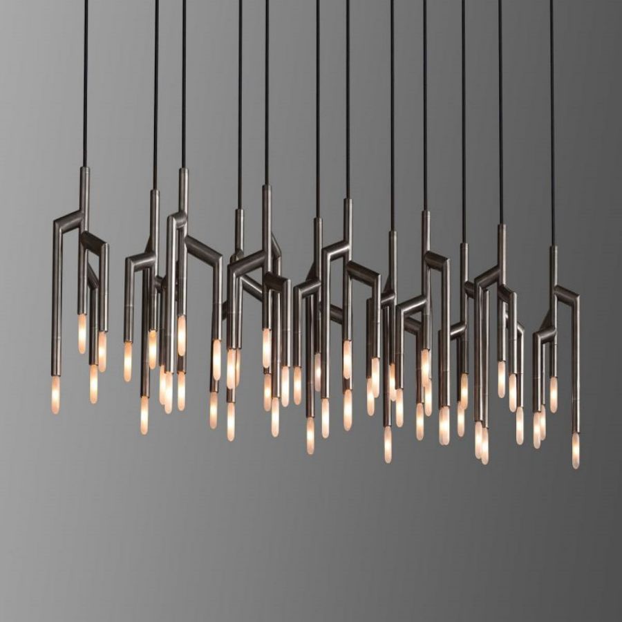 Modern Linear Pendant Light with Brass and Glass - detail 2