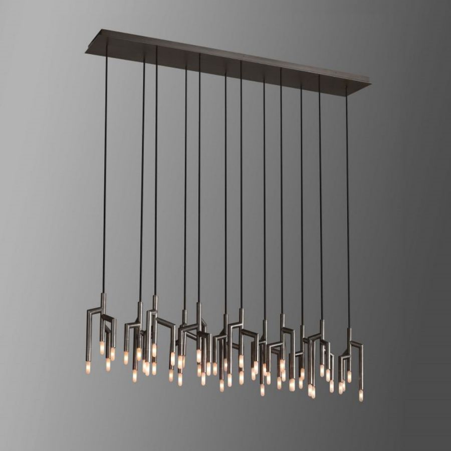 Modern Linear Pendant Light with Brass and Glass