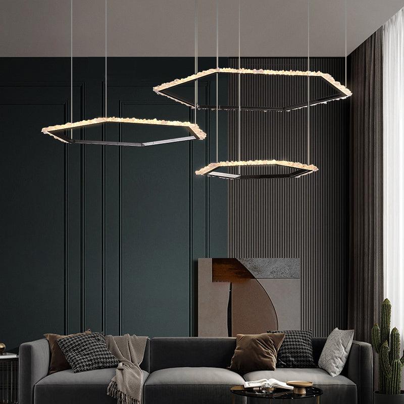 Gina Hexagonal Rock Crystal Black Ring Chandelier - product detail 2