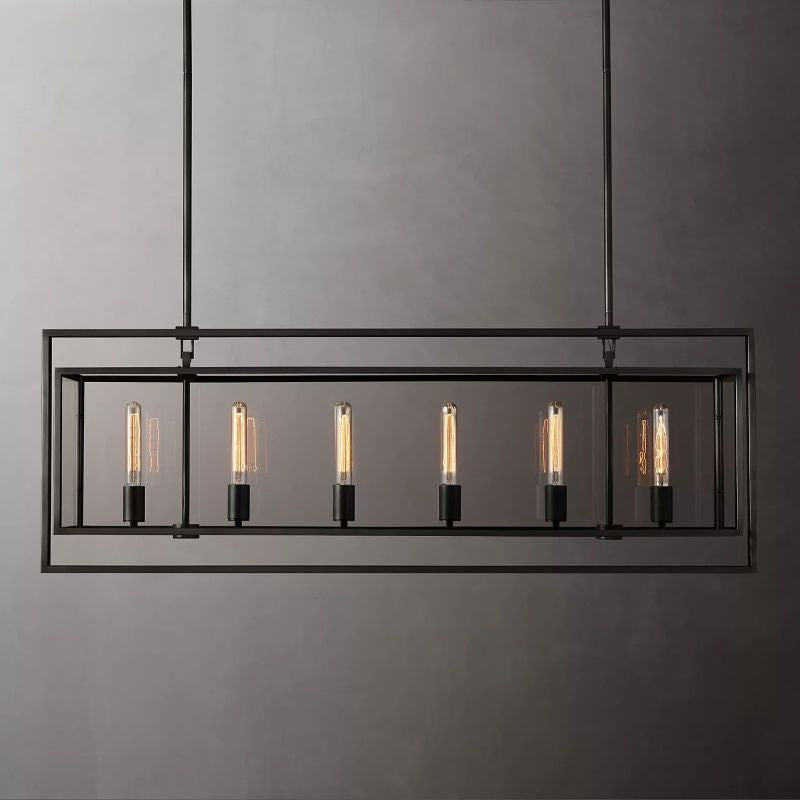 Beckman Glass Lantern Rectangular Chandelier 54"