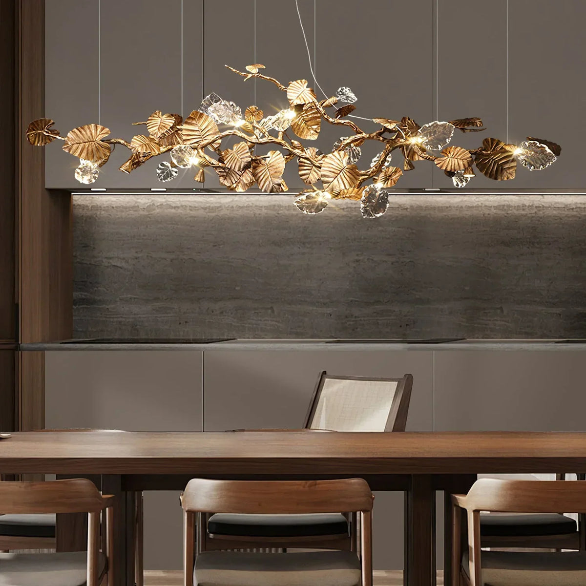 Gold Leaf Crystal Chandelier - detail 2