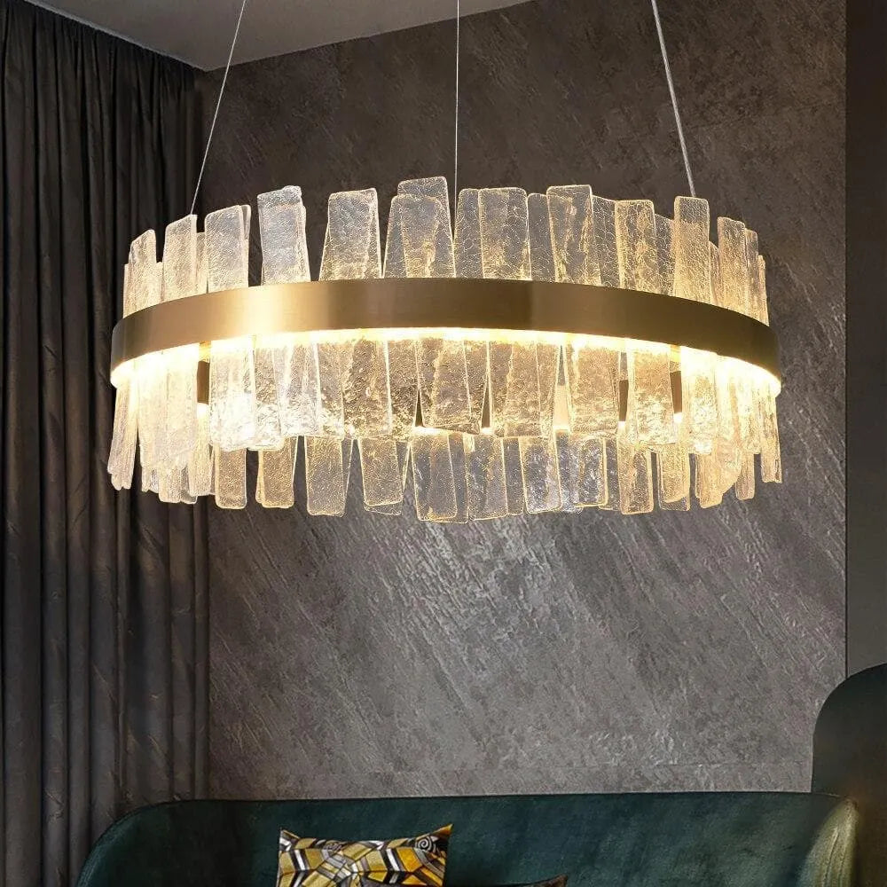 Flake Crystal Round Golden Lamp Body Modern Chandelier - detail 2