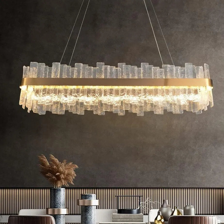 Flake Long Crystal Rectangle Golden Lamp Body Modern Chandelier 32"/40" - detail 2