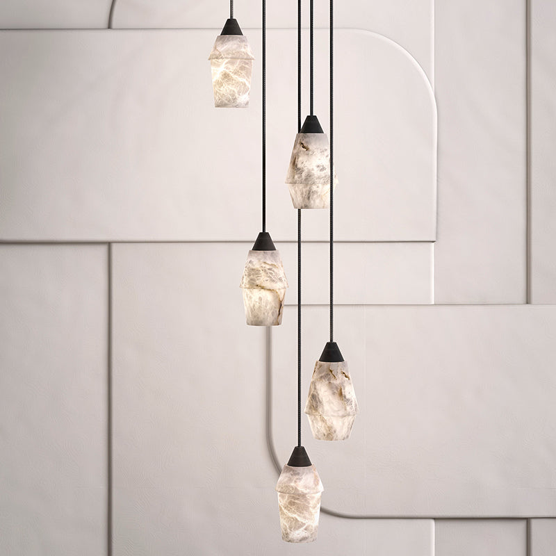 Alabaster Pendant Lighting Over Dining Table | Homevator