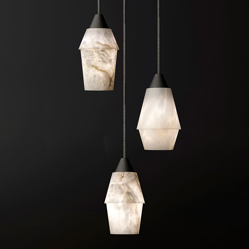 Alabaster Pendant Lighting Over Dining Table | Homevator