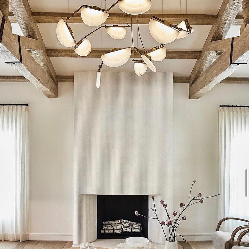 Large Modern Farmhouse Alabaster Chandelier for Living Room and Dining Room Lighting | Homevator