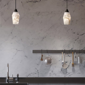 Alabaster Pendant Lighting Over Dining Table | Homevator