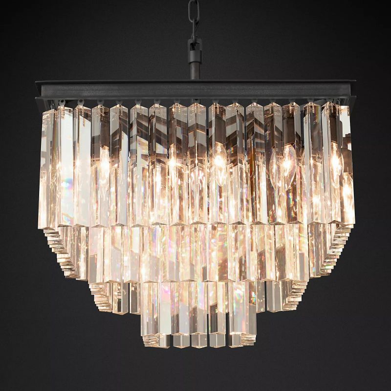 1920S Square Crystal Pendant Light for Living Room & Bedroom 22" | Homevator