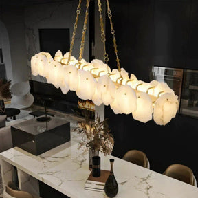 Modern Brass and Alabaster Linear Chandelier for Dining Room | Homevator