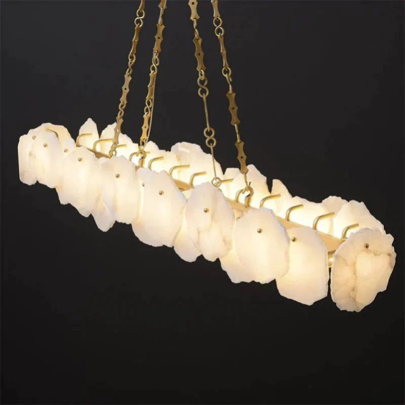 Modern Brass and Alabaster Linear Chandelier for Dining Room | Homevator