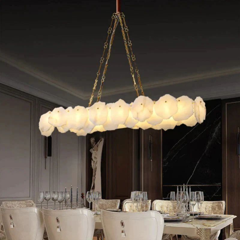 Modern Brass and Alabaster Linear Chandelier for Dining Room | Homevator