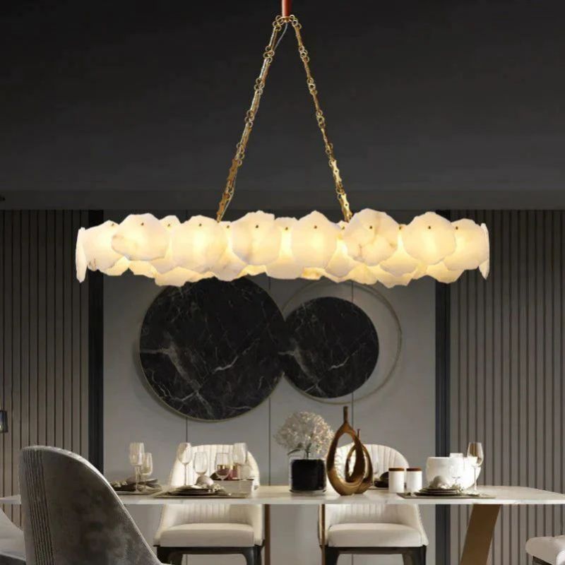 Modern Brass and Alabaster Linear Chandelier for Dining Room | Homevator