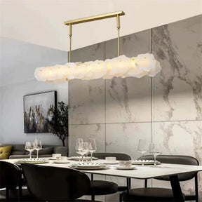 Modern Brass and Alabaster Linear Chandelier for Dining Room | Homevator