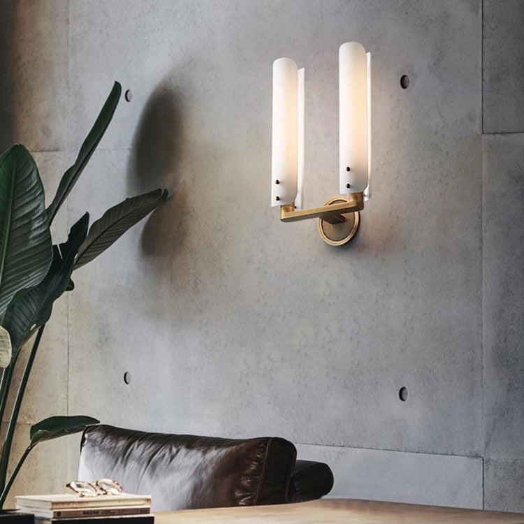 Alen Double White Glass Wall Sconce, Wall Lamps for Bedroom