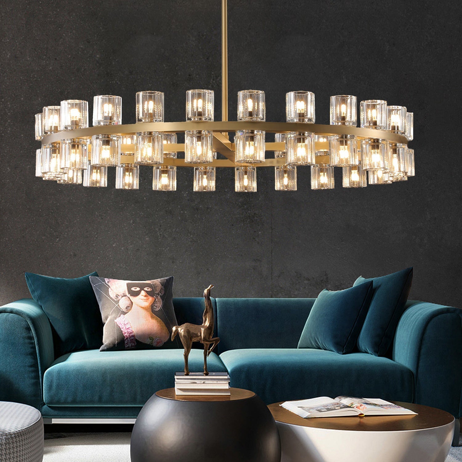 Wine-Glass Modern Round Crystal Chandelier for Living Room 48" | Homevator