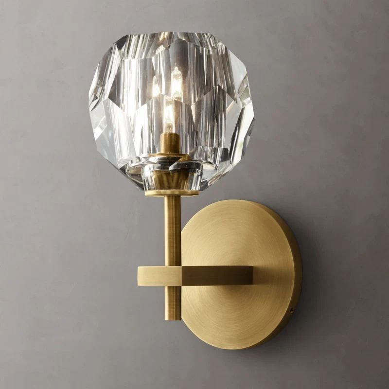 Cristal Brass Clear Glass Short Wall Sconce | Homevator