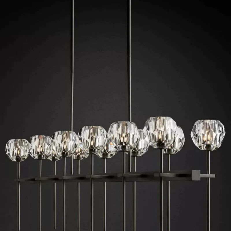 Cristal Glass Double Linear Chandelier 60"