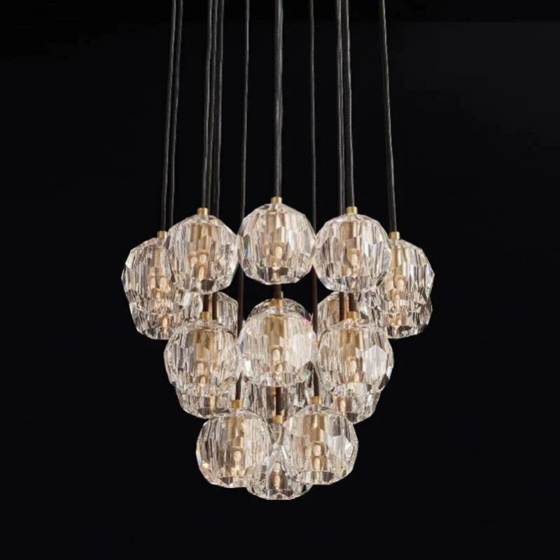 Cristal Glass Round Cluster Chandelier 19"