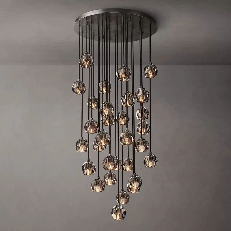 Cristal Smoke Glass Round Cluster Chandelier 30"