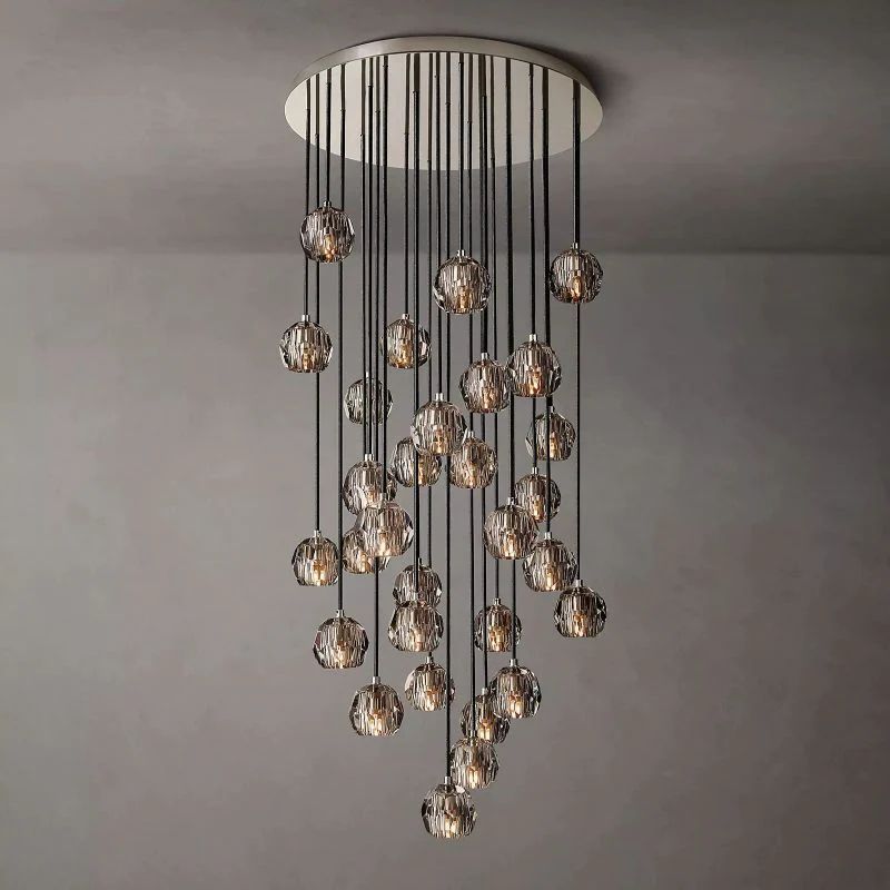 Cristal Smoke Glass Round Cluster Chandelier 30"